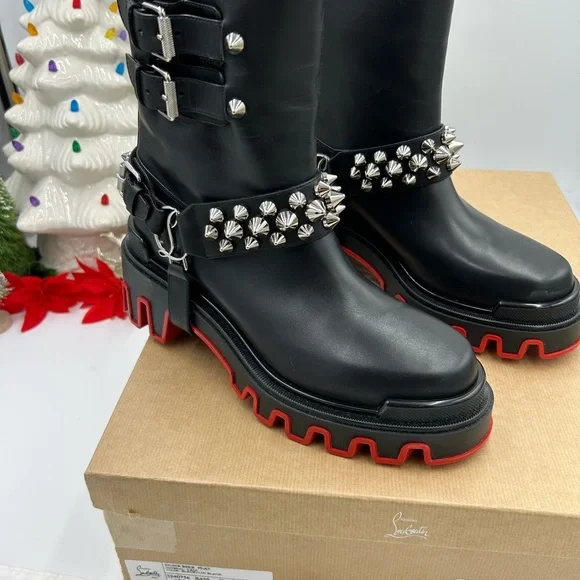 Christian Louboutin women's Dune bike spike Moto boots size 39 made in Italy - Picture 3 of 13